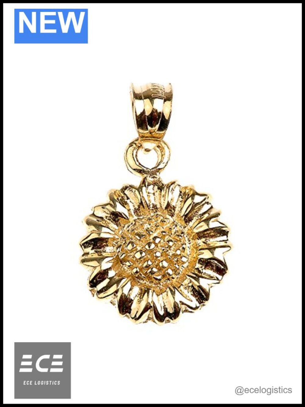 Solid 14K Yellow Gold Sunflower Charm Pendant Necklace Bracelet Fine Jewelry